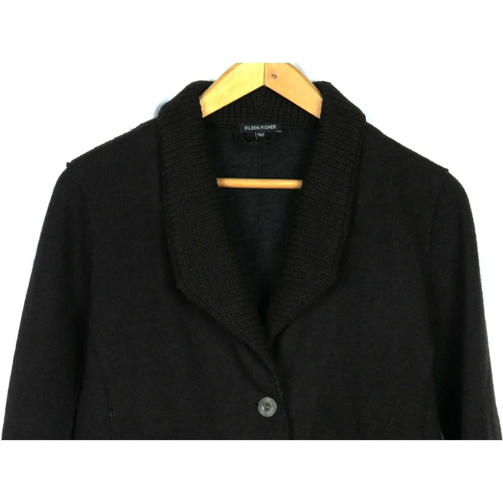 EILEEN FISHER Wool Blend‎ Shawl Collar Button Cardigan Sweater Women's Medium
